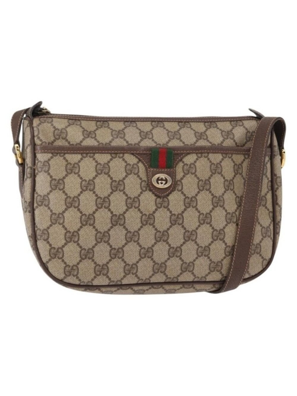 Authentic GUCCI GG Supreme Web Sherry Line Bag PVC Beige Gold 89 02 077